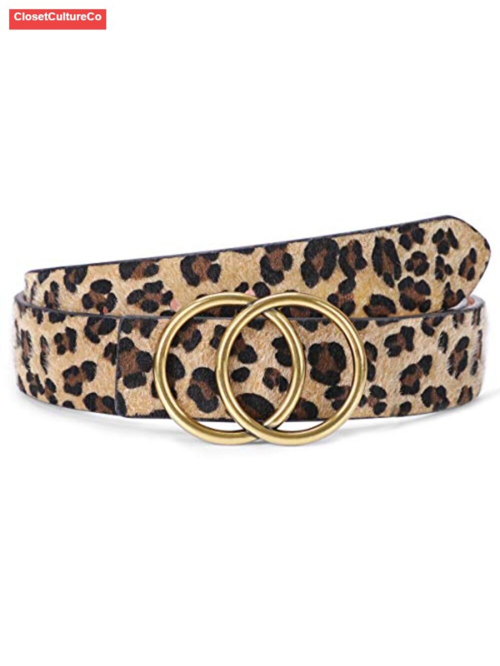 Women's Faux Leather Belt Double O-Ring Buckle Waist Belt for Jeans
